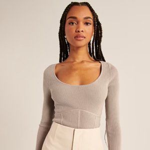 Abercrombie Scoopneck Corset Sweater Top - Light Taupe